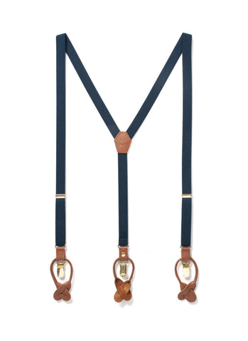 Brooks Brothers Navy/Maroon Solid Leather Adjustable Braces Suspenders - WTP